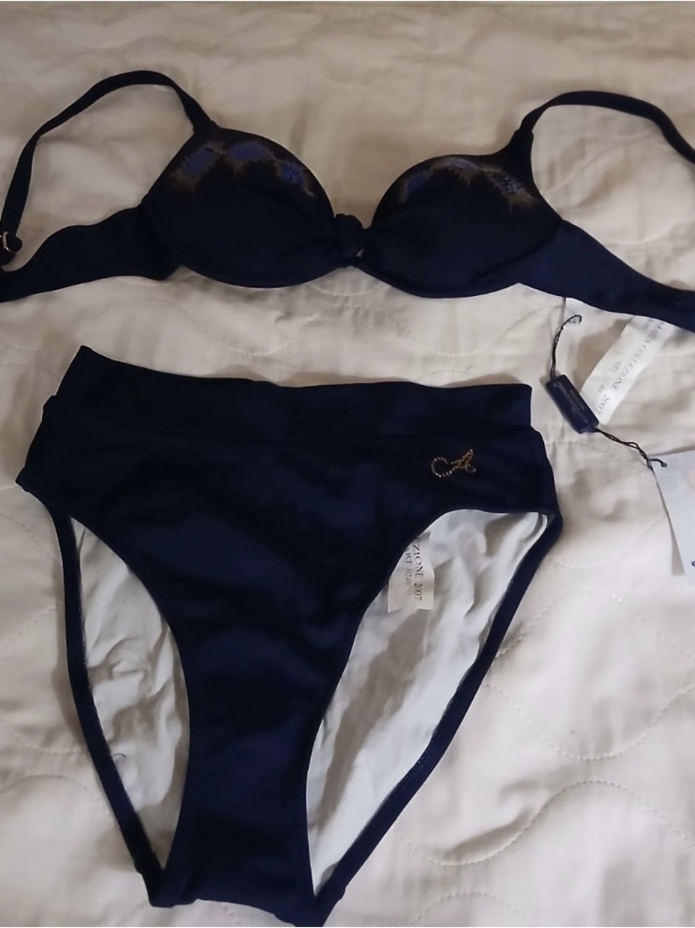 Amarea Navy Padded Bikini Bra with High-Rise Bottoms
